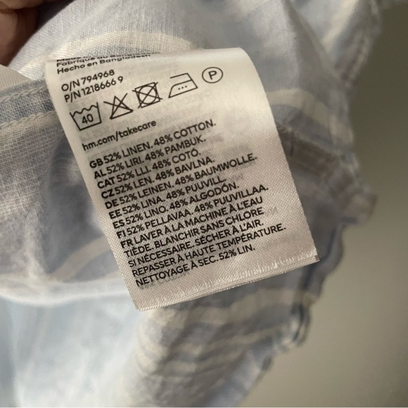 H&M Linen Cotton Striped Blue White Casual Button Down Shirt Mens Size XL - Picture 2 of 6